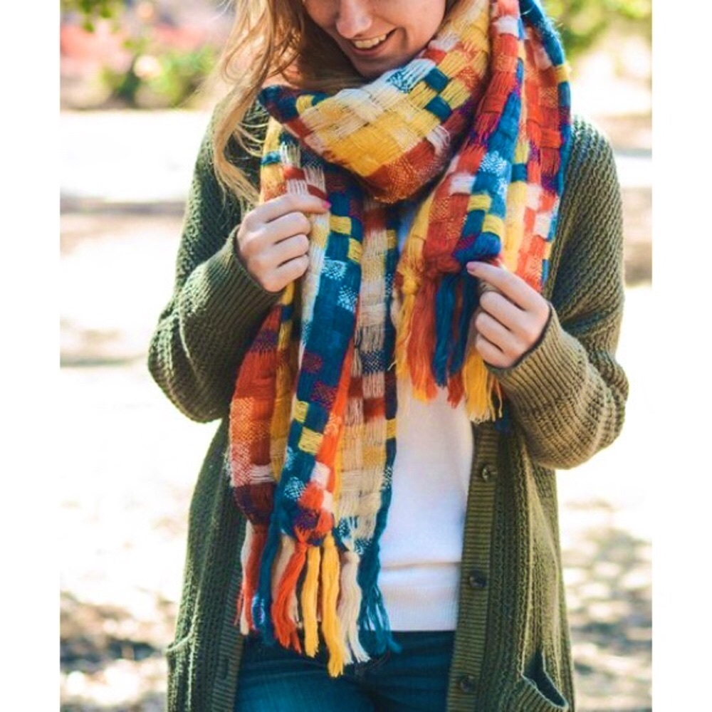 NWT Leto Collection Vibrant Multicolor Patchwork Scarf, OS - Picture 2 of 3